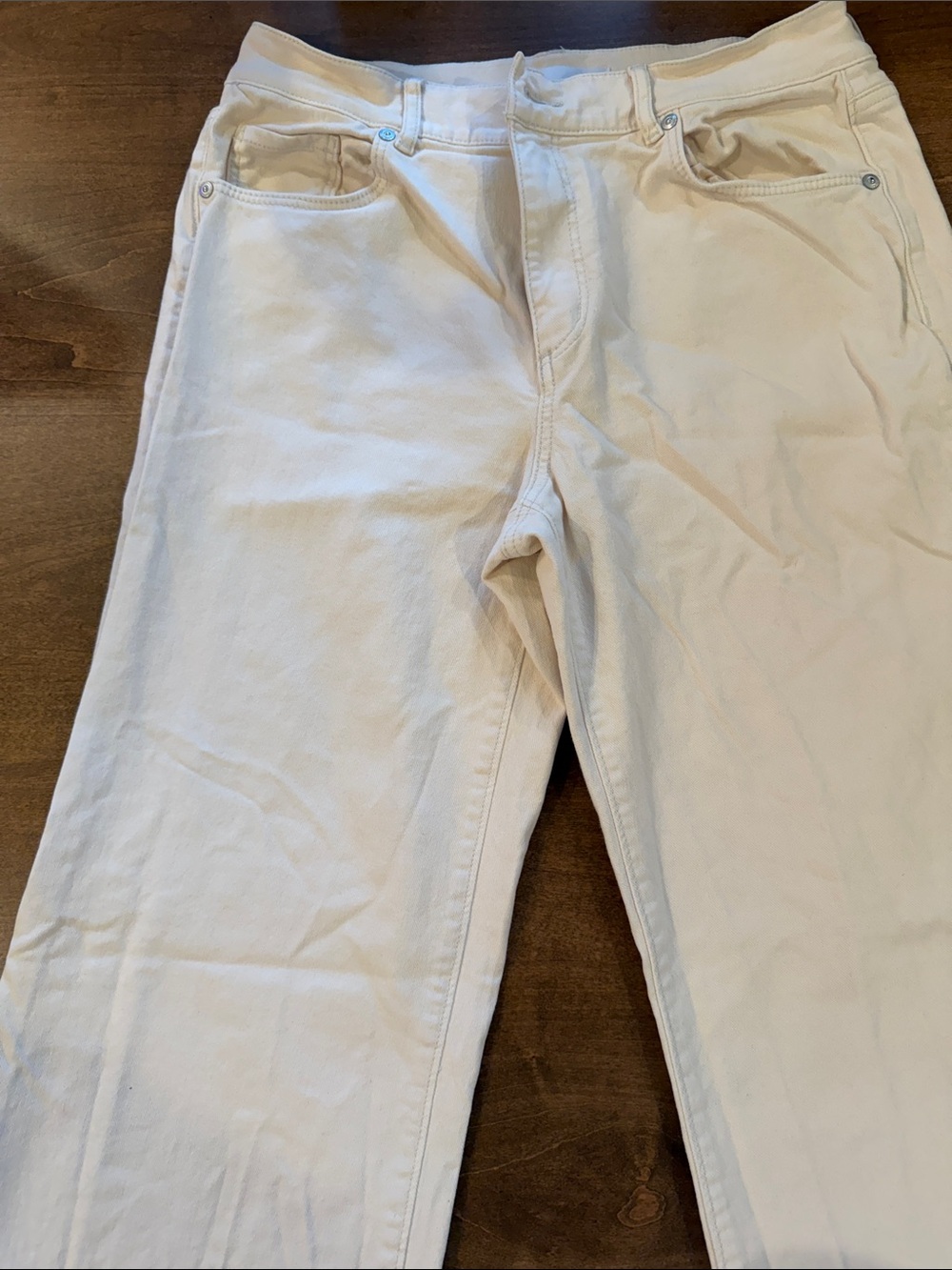 Cream Straight-Leg Jeans